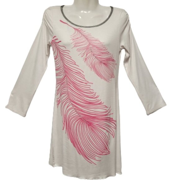 White Mini Dress Tunic Top with Sequin Embellished White Feather - Picture 1 of 13